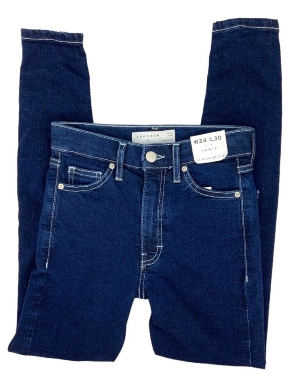 Topshop Jamie High Waist Skinny Jeans Women’s 24 Raw Indigo Denim NWT